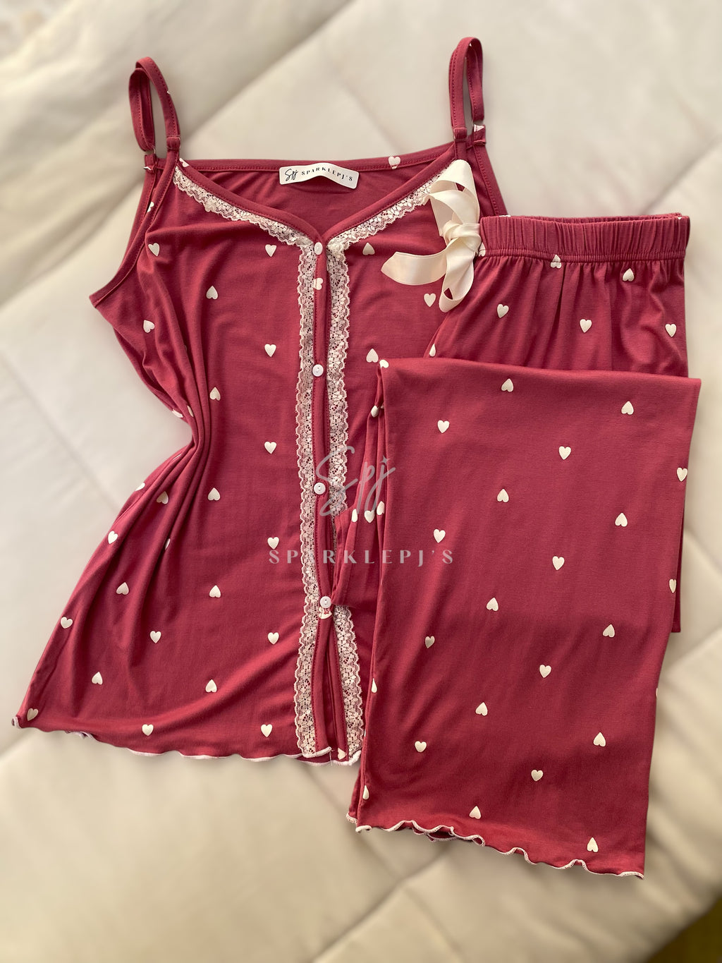 Sweet Hearts Lace Pajama Set