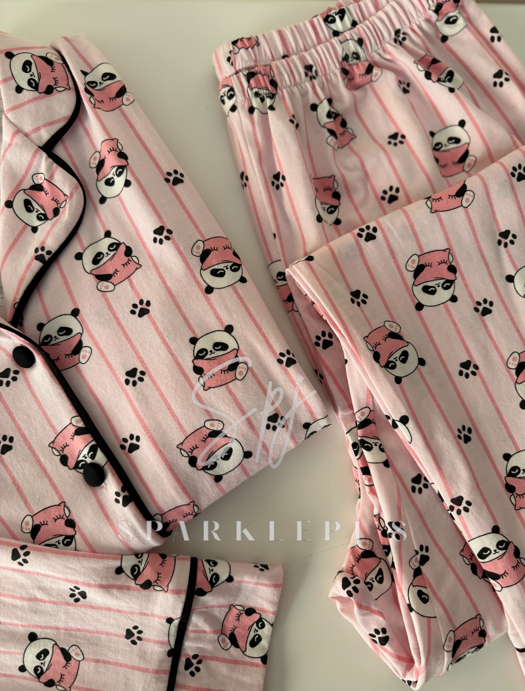 Pink Panda Pajama Long-sleeved Set