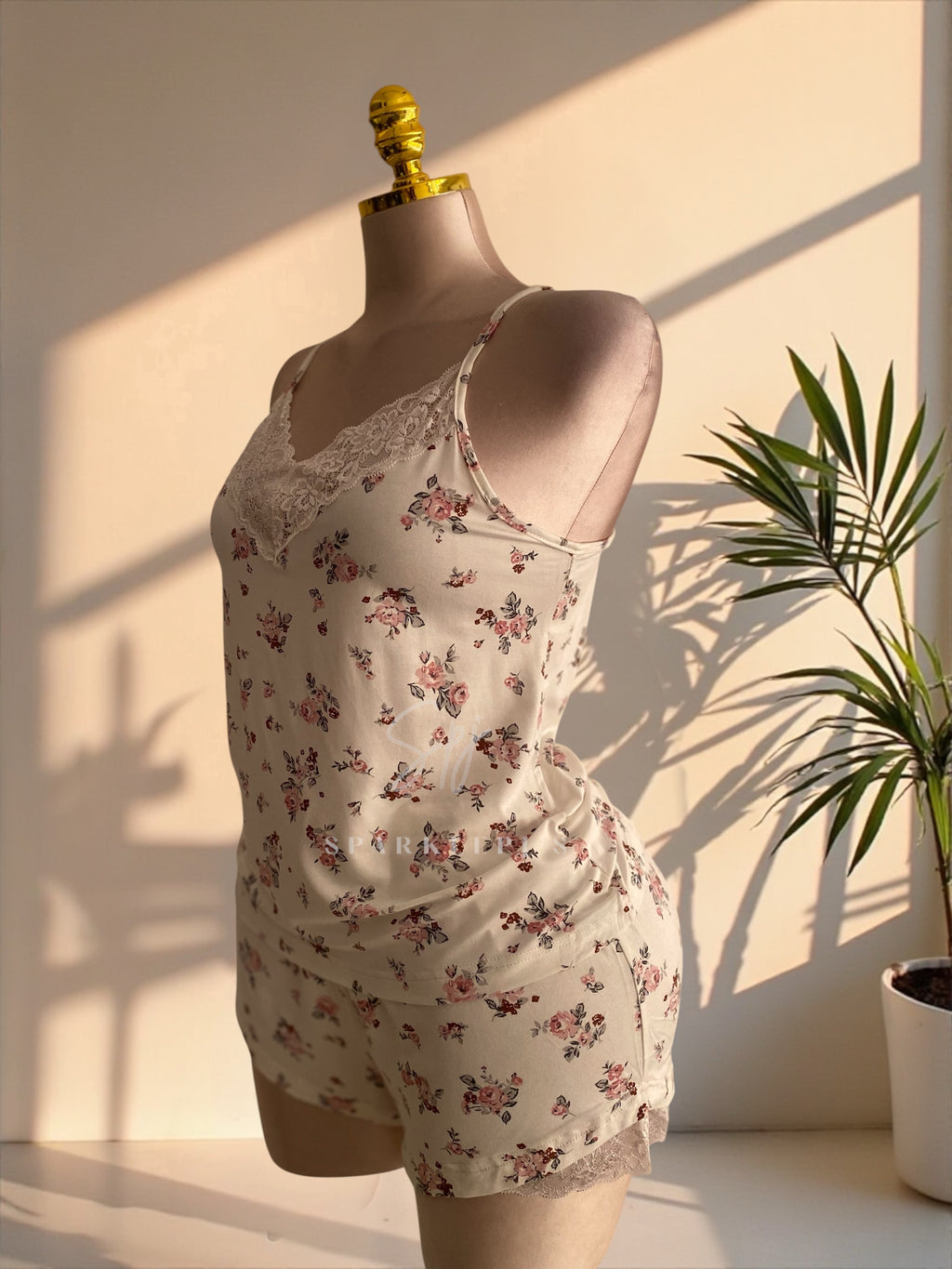 Floral Lace Cami & Shorts Pajama Set