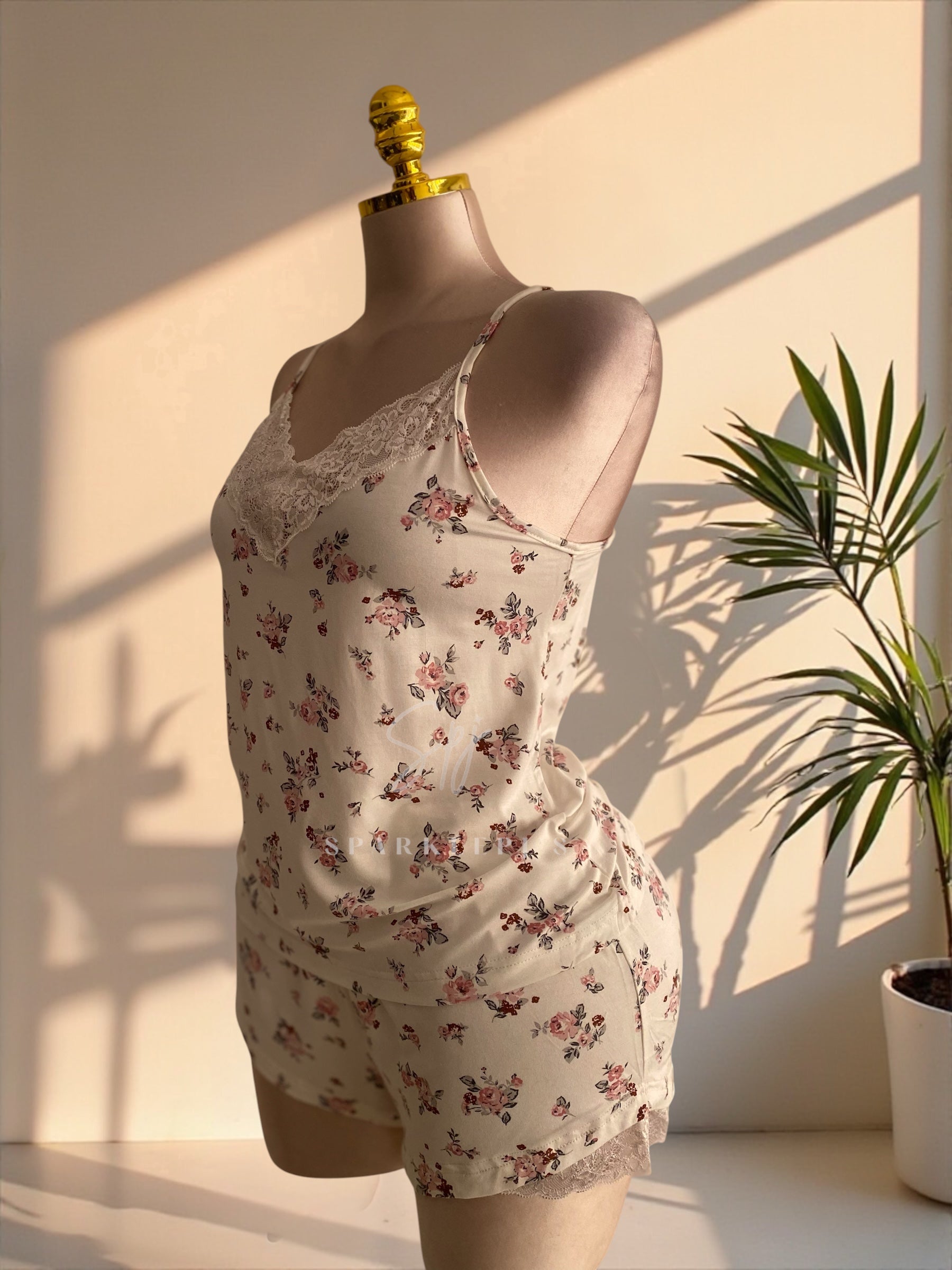 Floral Lace Cami & Shorts Pajama Set