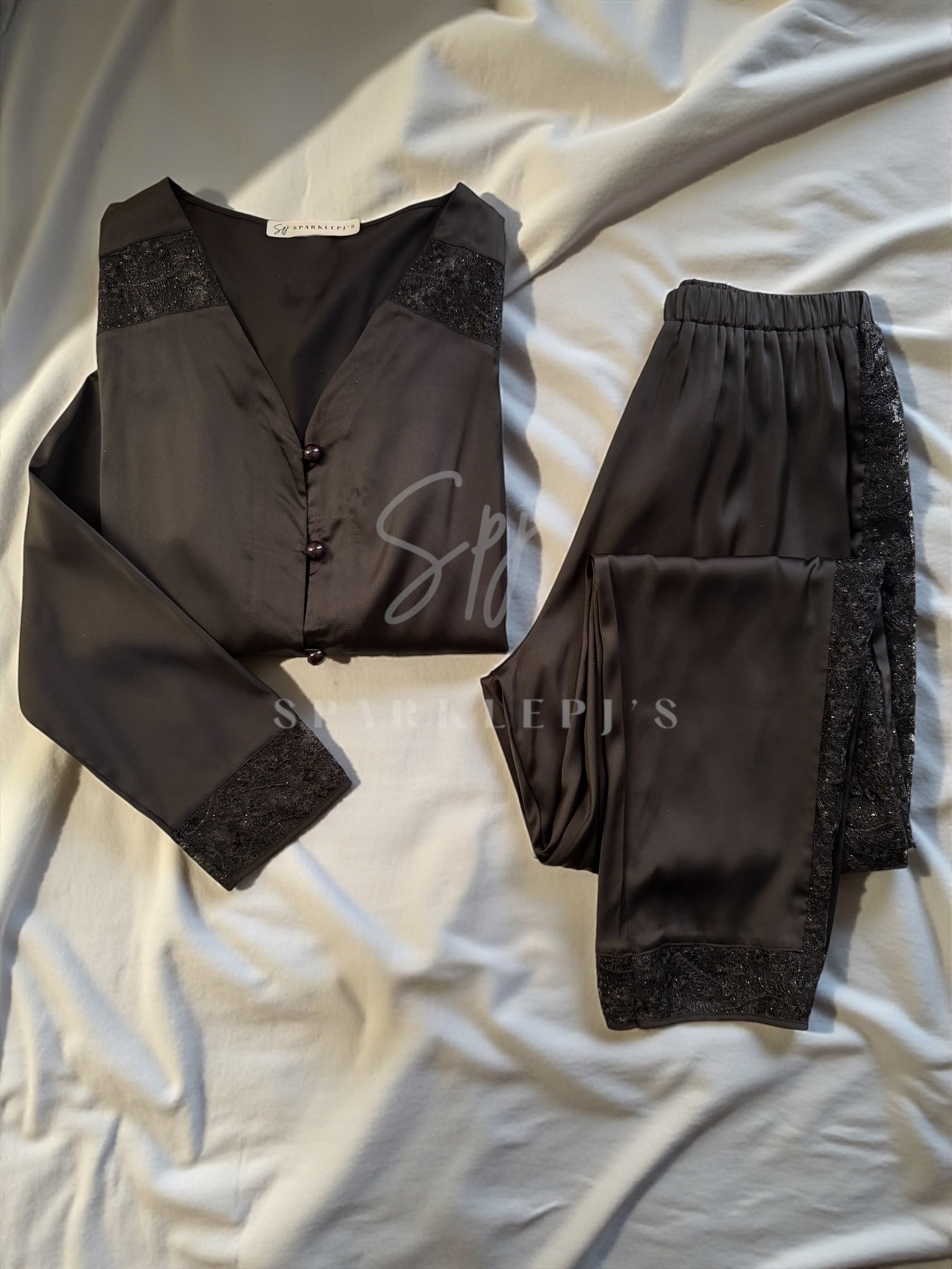 Elegant Satin Lace Pajama Set
