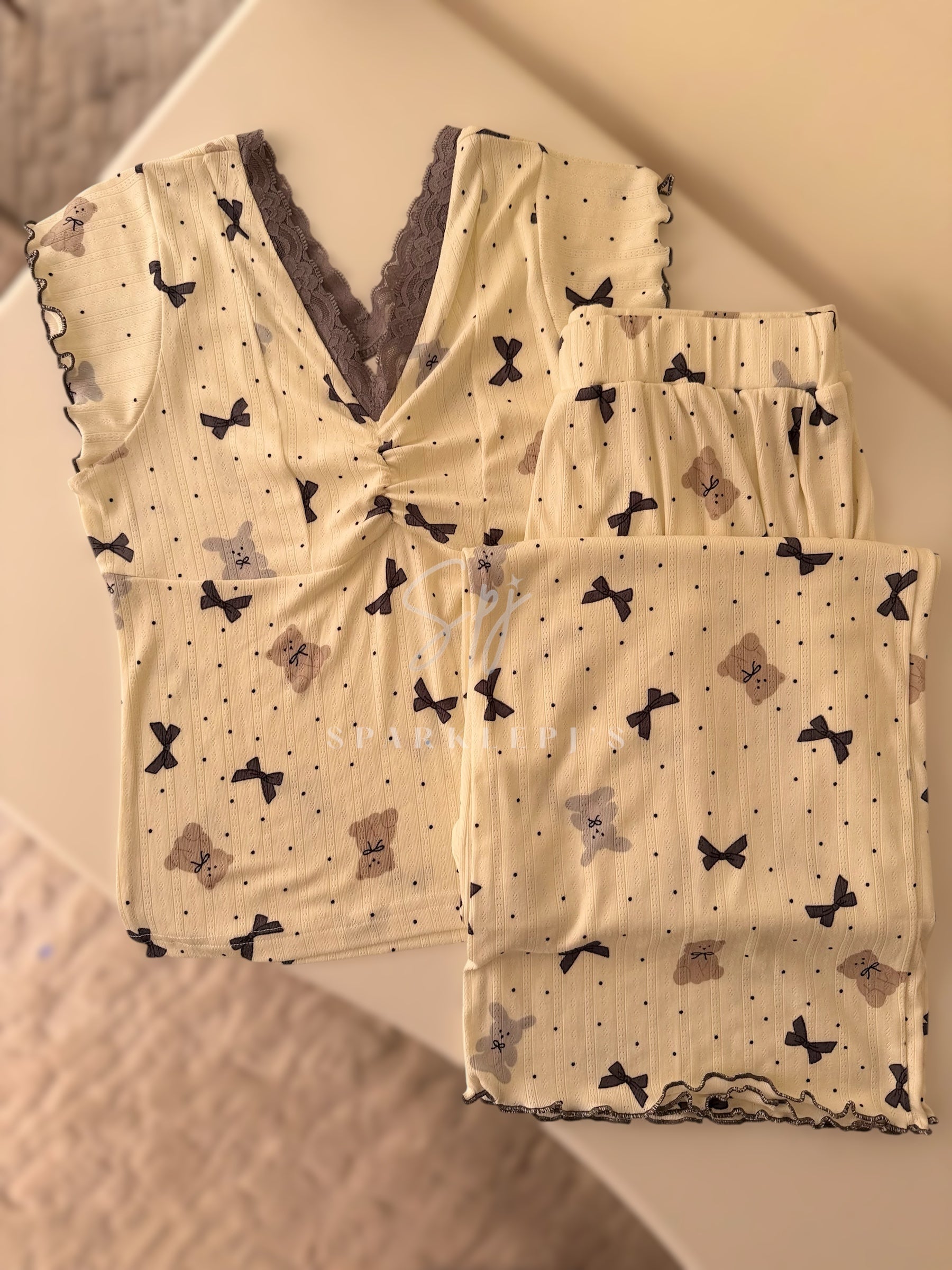 Teddy Bow Pajama Set (Long-pants)