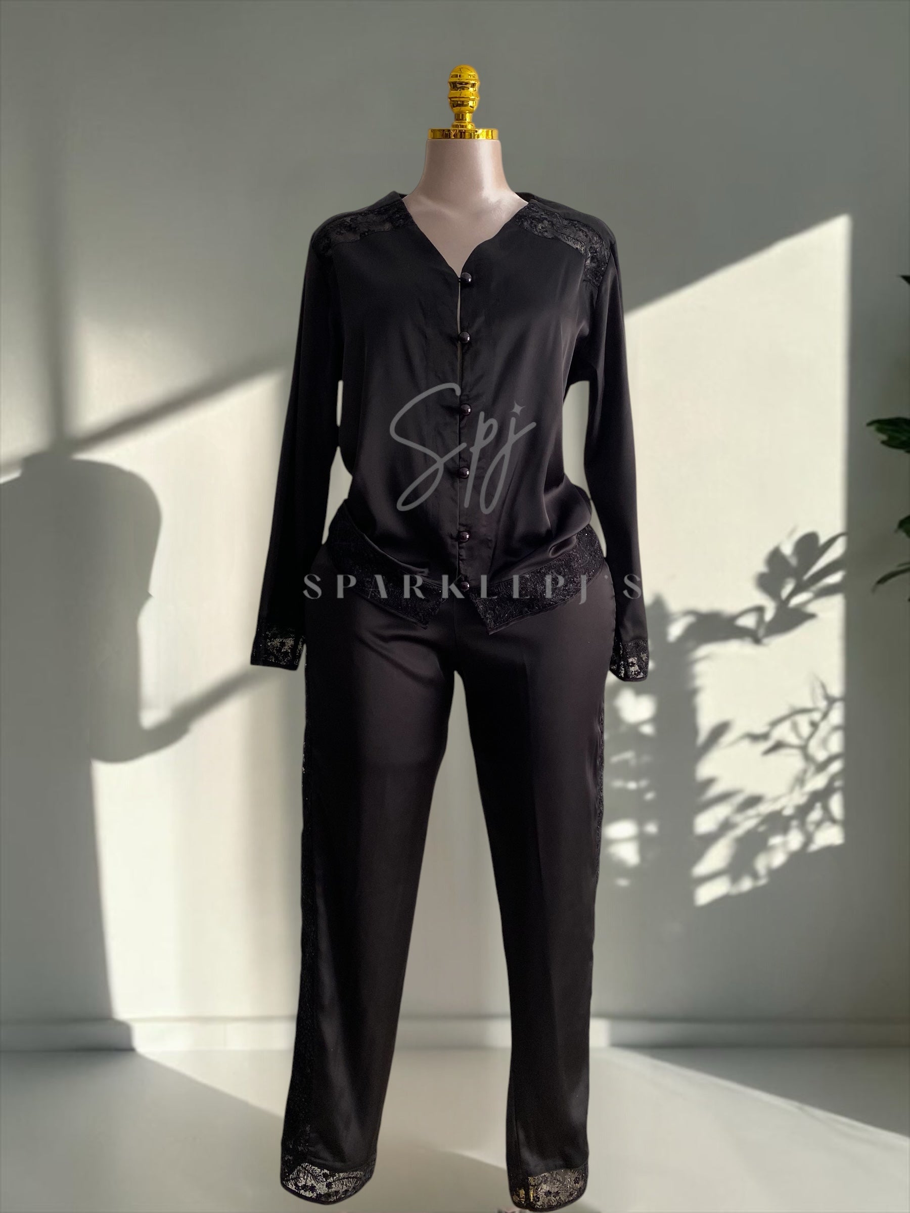 Elegant Satin Lace Pajama Set