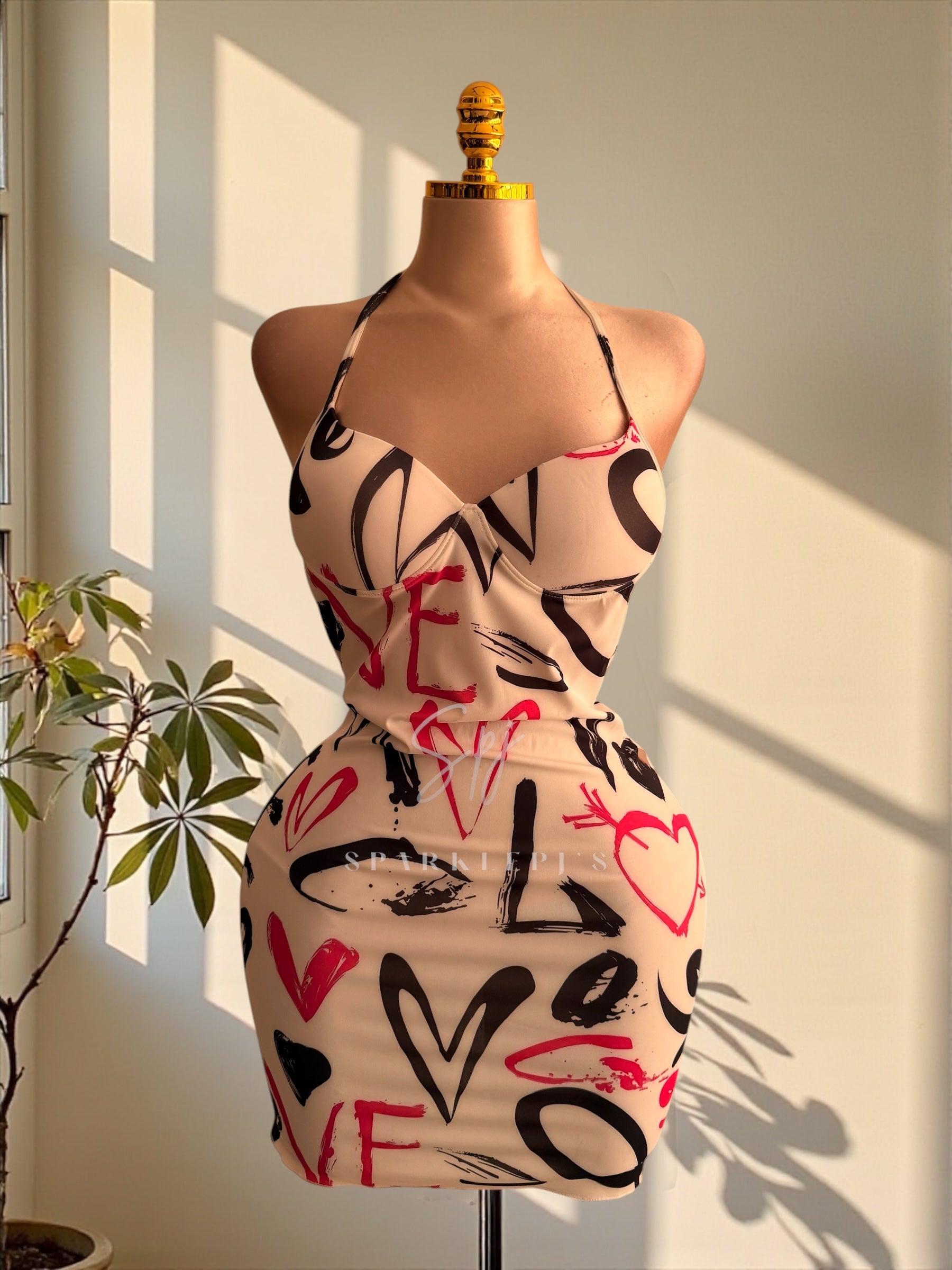Cute Love Print Mini Dress