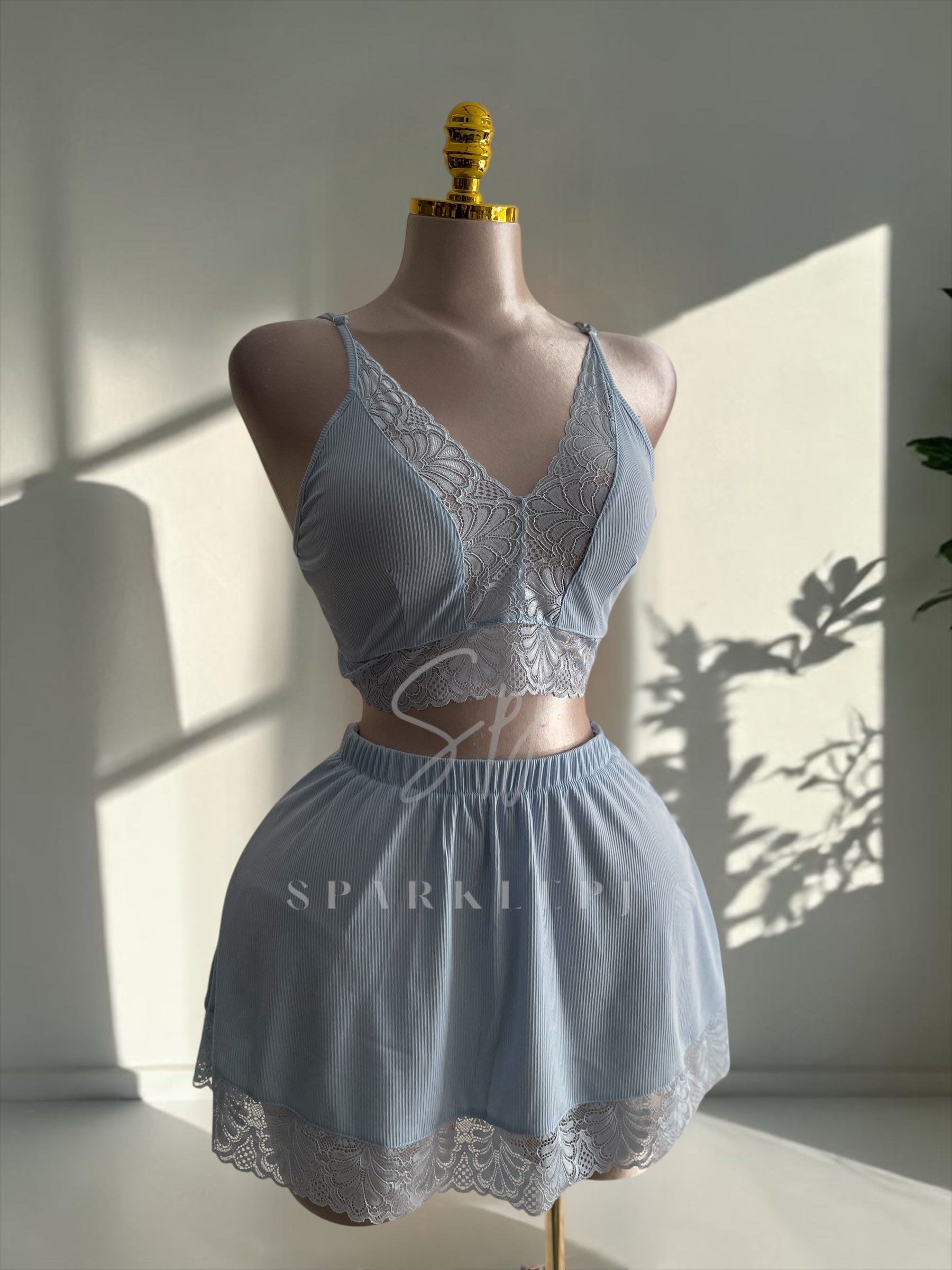 Lace Trim Skirt Pajama Set
