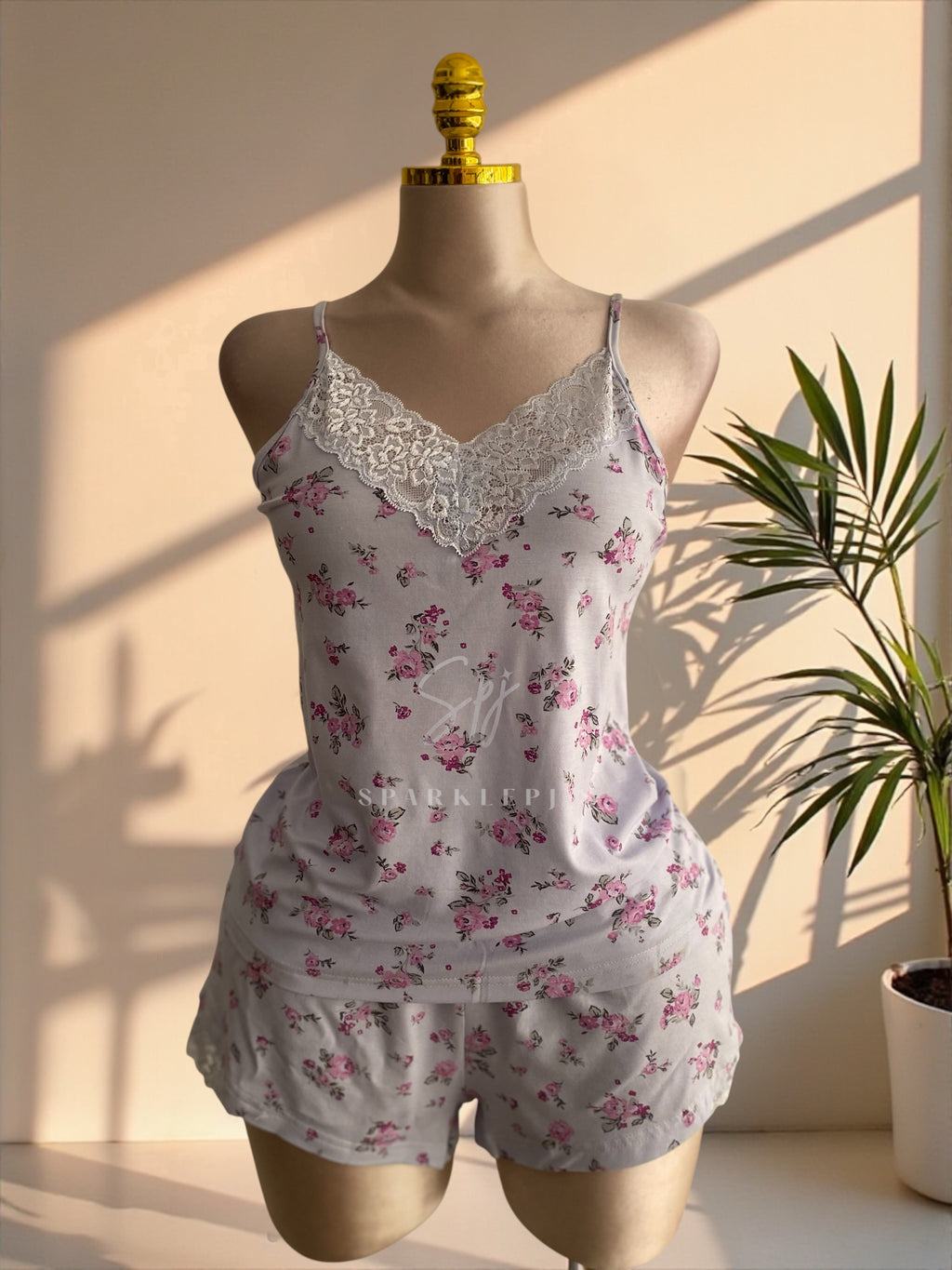 Floral Lace Cami & Shorts Pajama Set