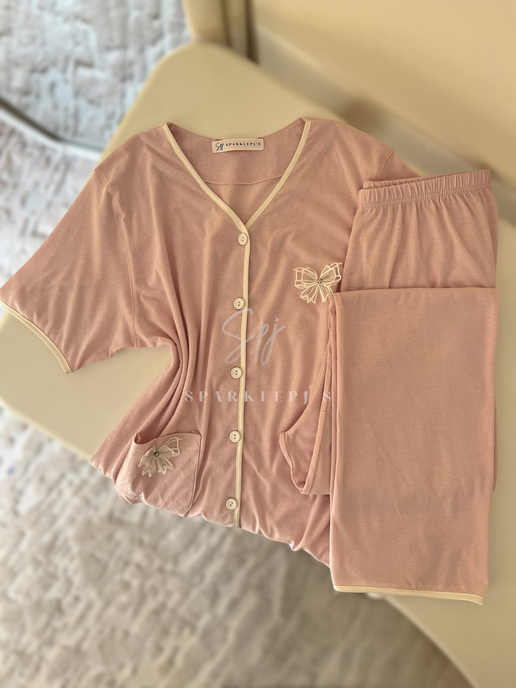 Cozy Bow Lounge Set (Short-Sleeve)