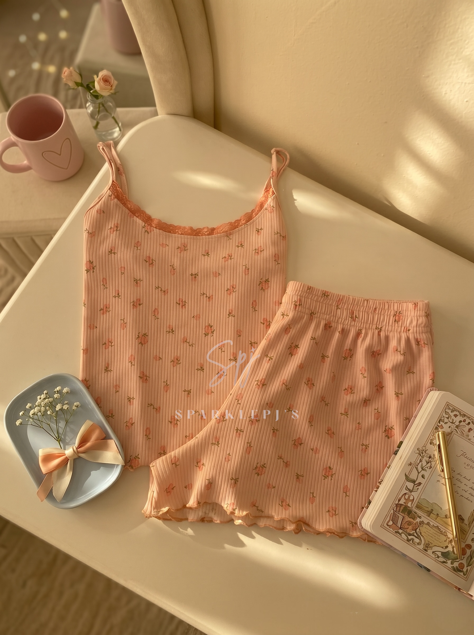 Daisy Bloom Ribbed Pajama Short