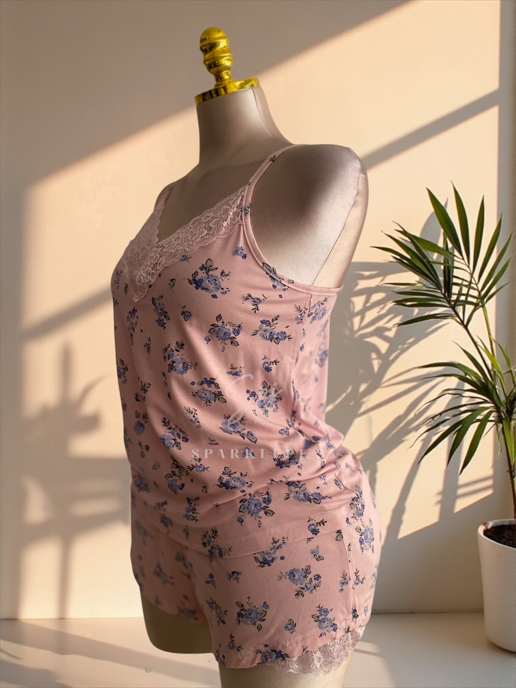 Floral Lace Cami & Shorts Pajama Set