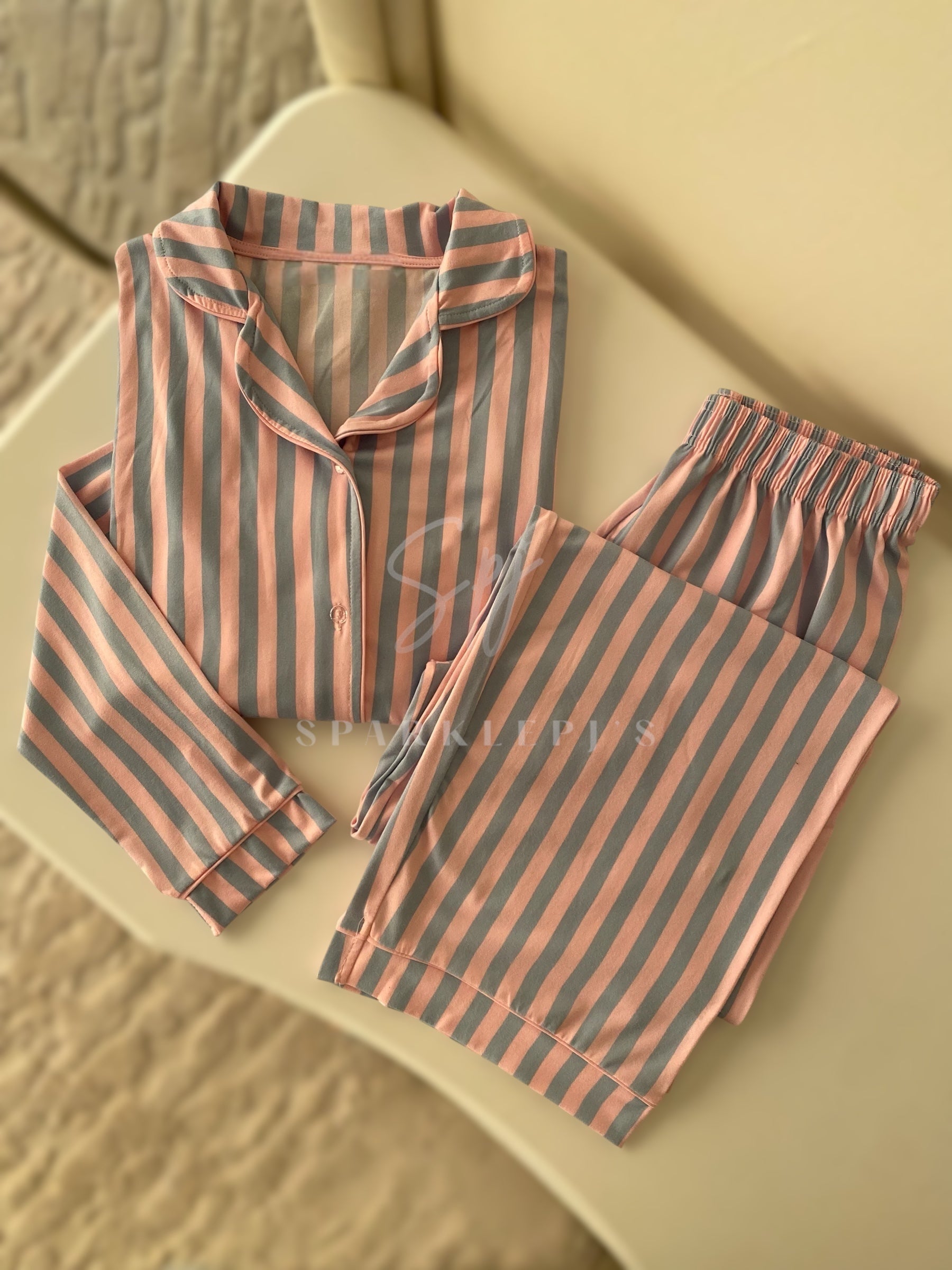 Pink & Grey Stripe Pajama Set (Long-Sleeve)