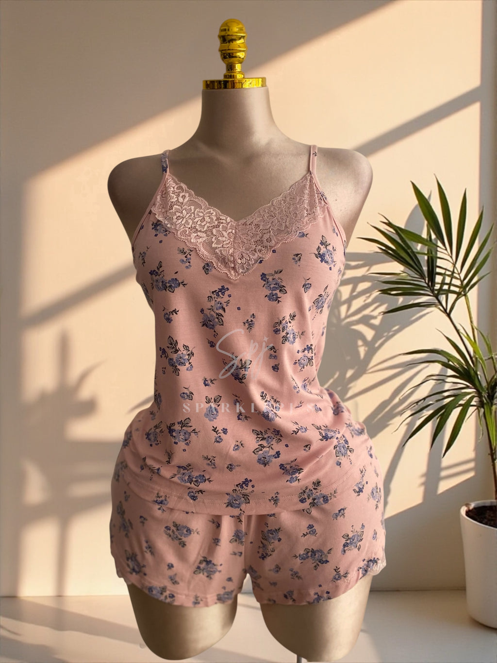 Floral Lace Cami & Shorts Pajama Set