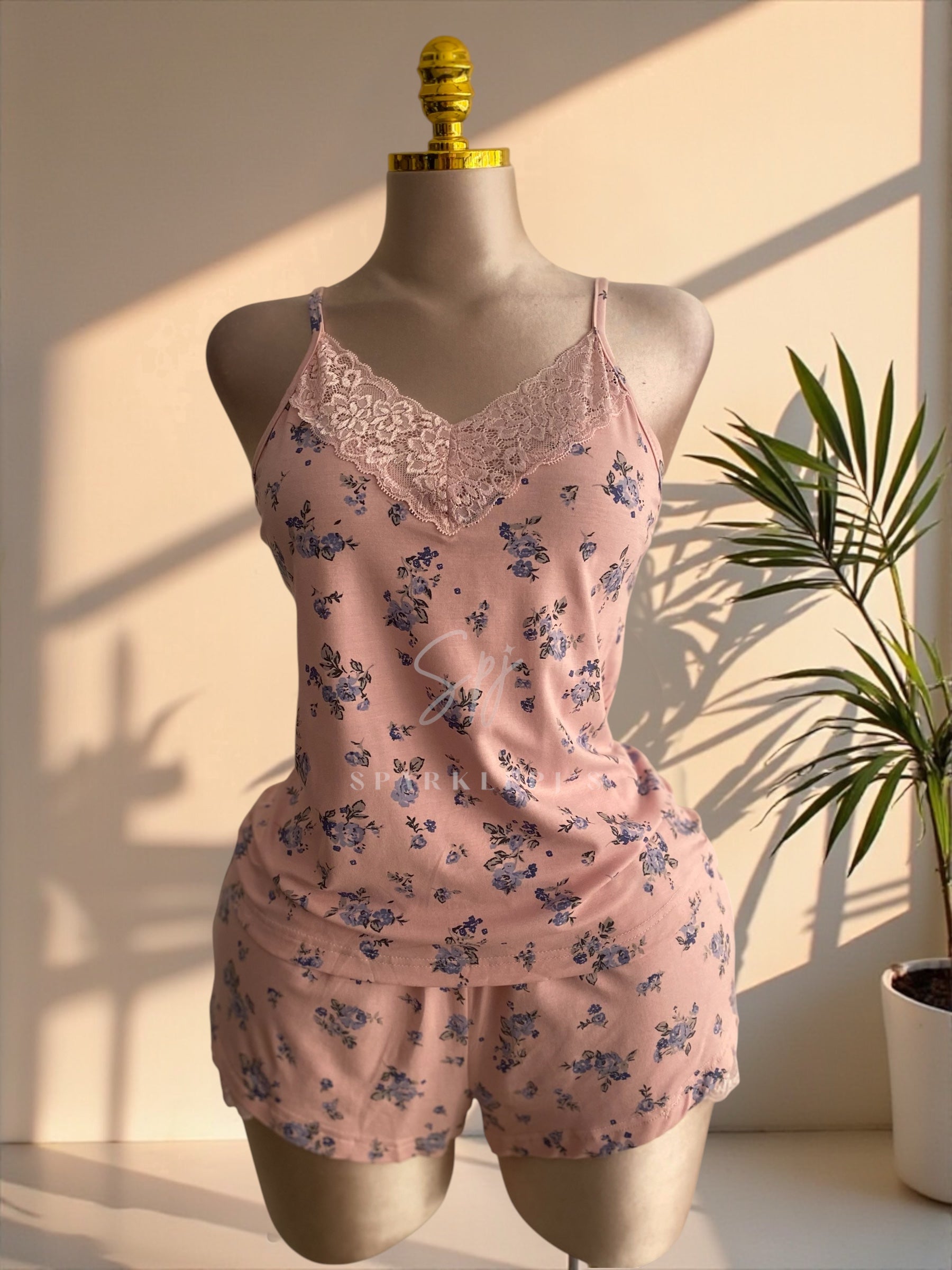 Floral Lace Cami & Shorts Pajama Set