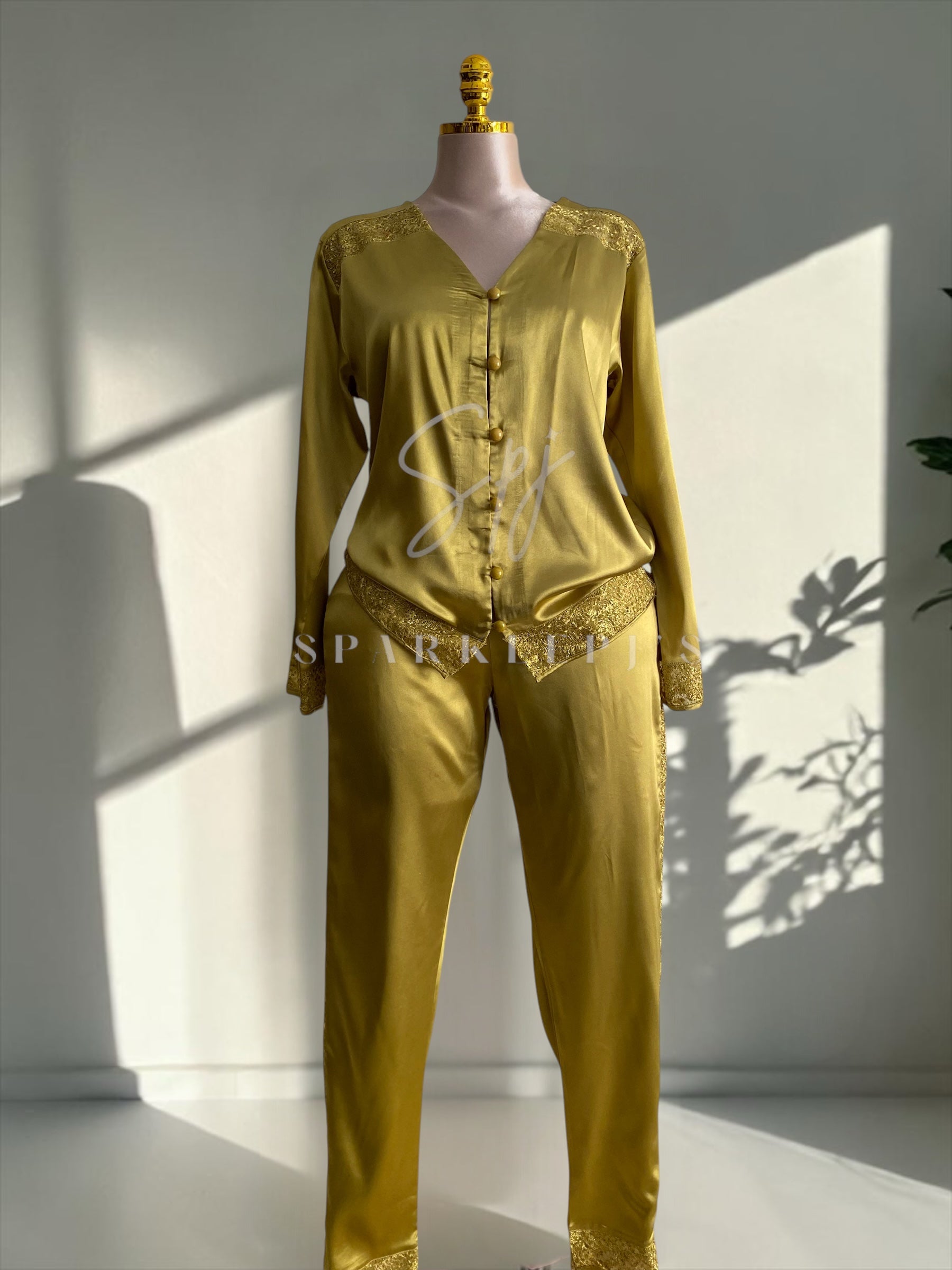 Elegant Satin Lace Pajama Set