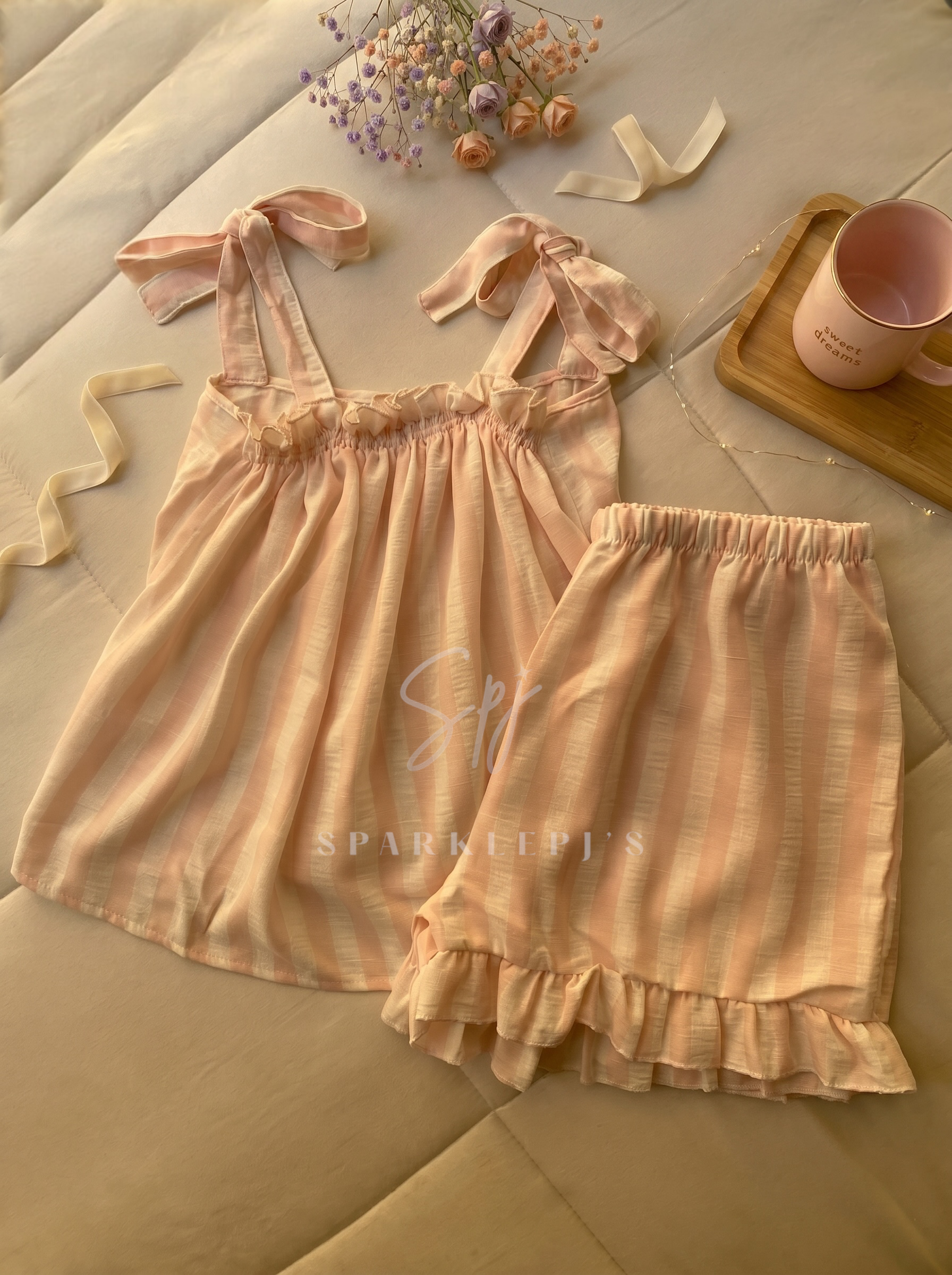 Sweet Bow Striped Pajama Set (Short)