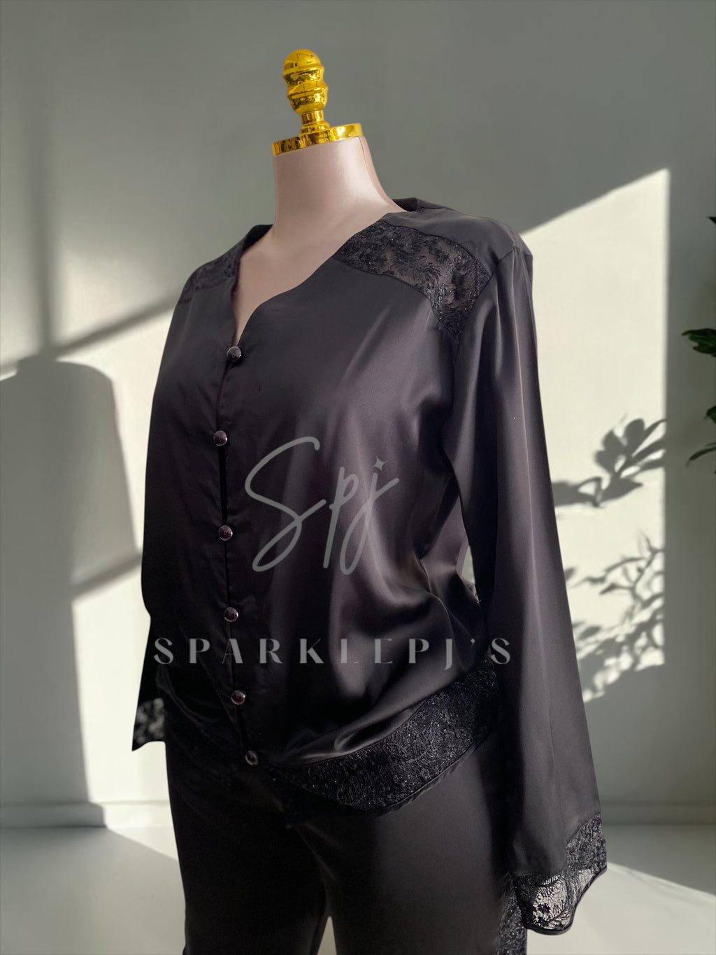 Elegant Satin Lace Pajama Set