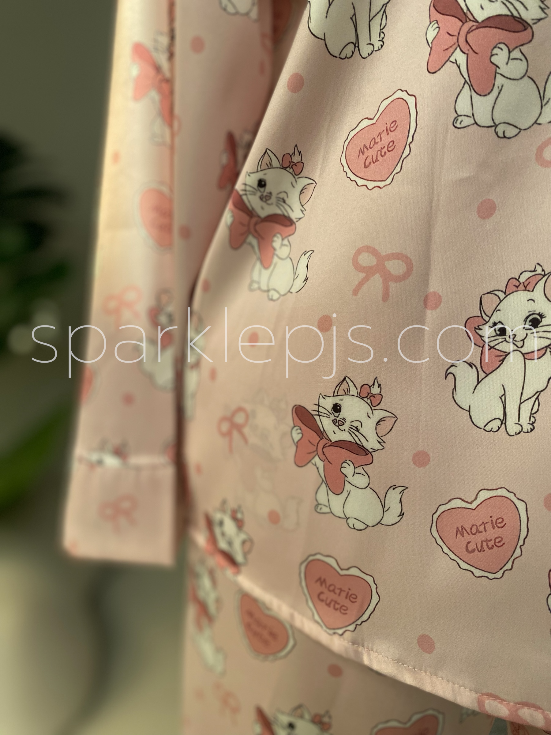 "Parisian Kitten" Pink Satin Pajamas