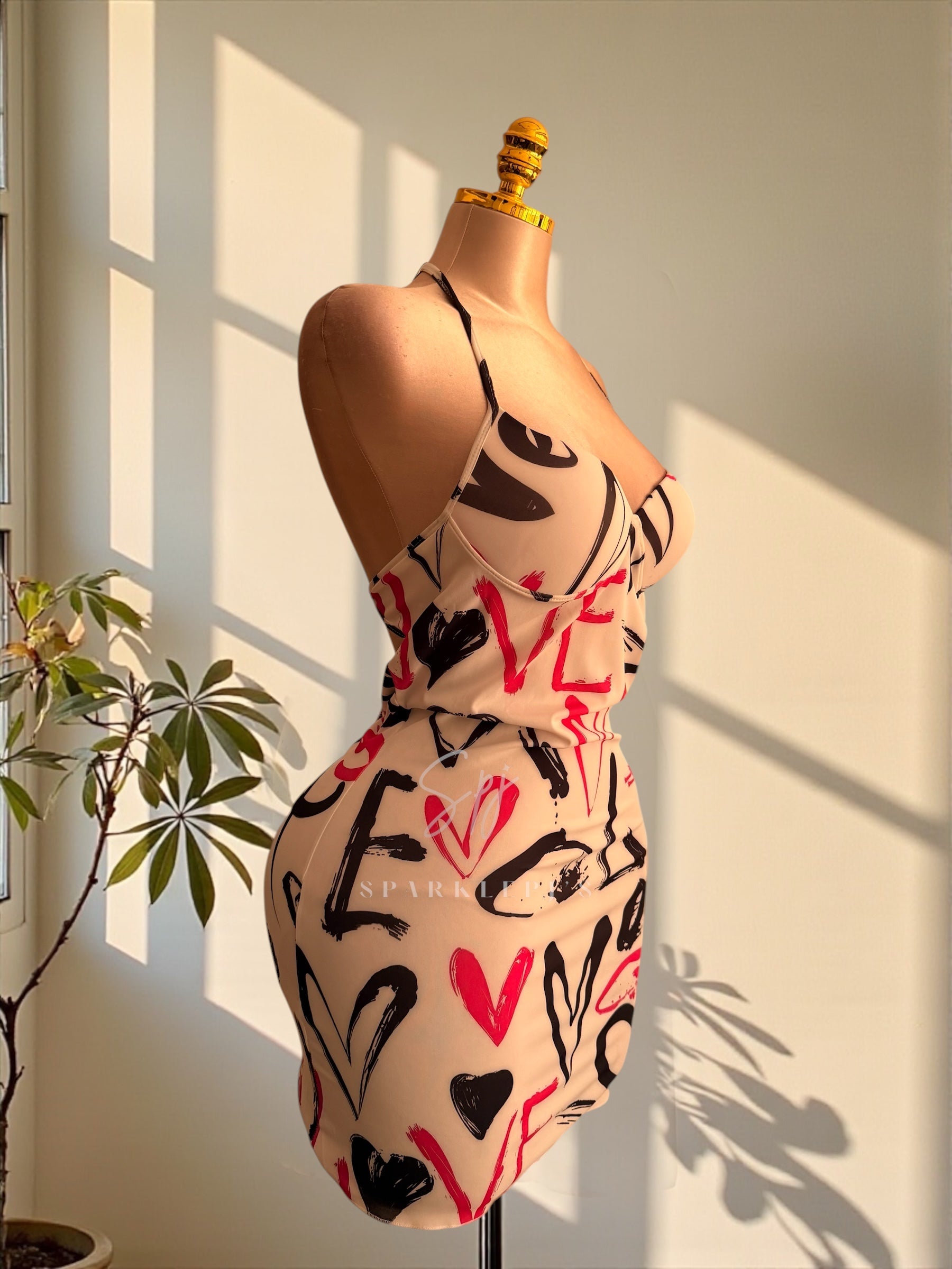 Cute Love Print Mini Dress