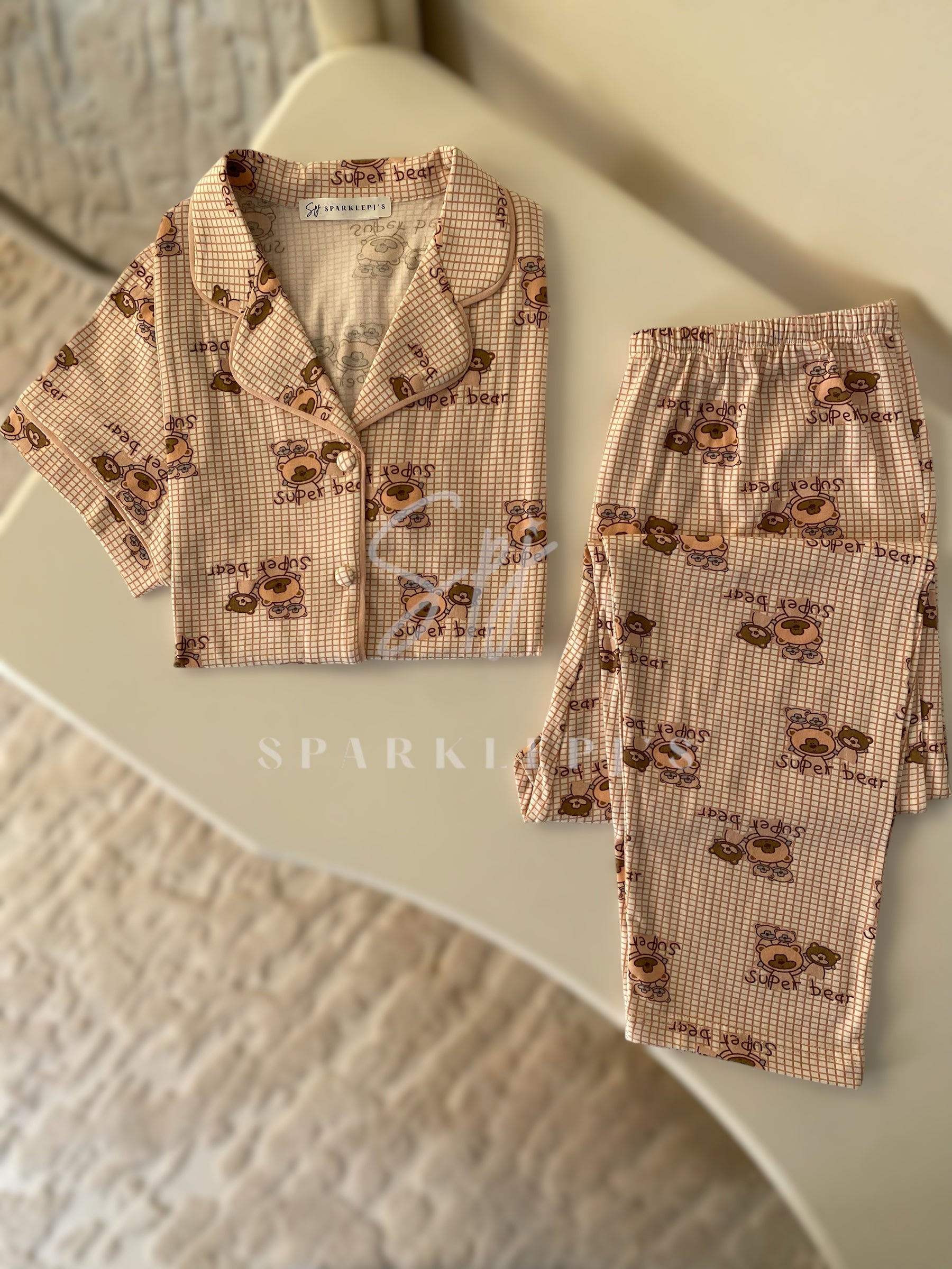 Super Bear Button Pajama Set (Short-Sleeve)
