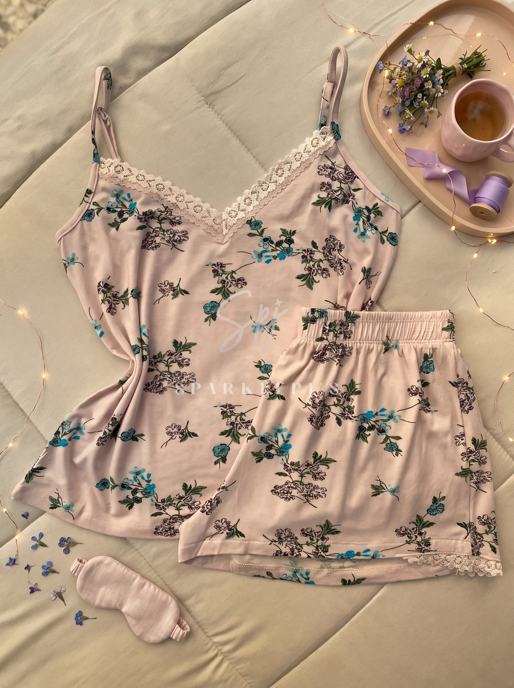 Floral Lace Short Pajama Set