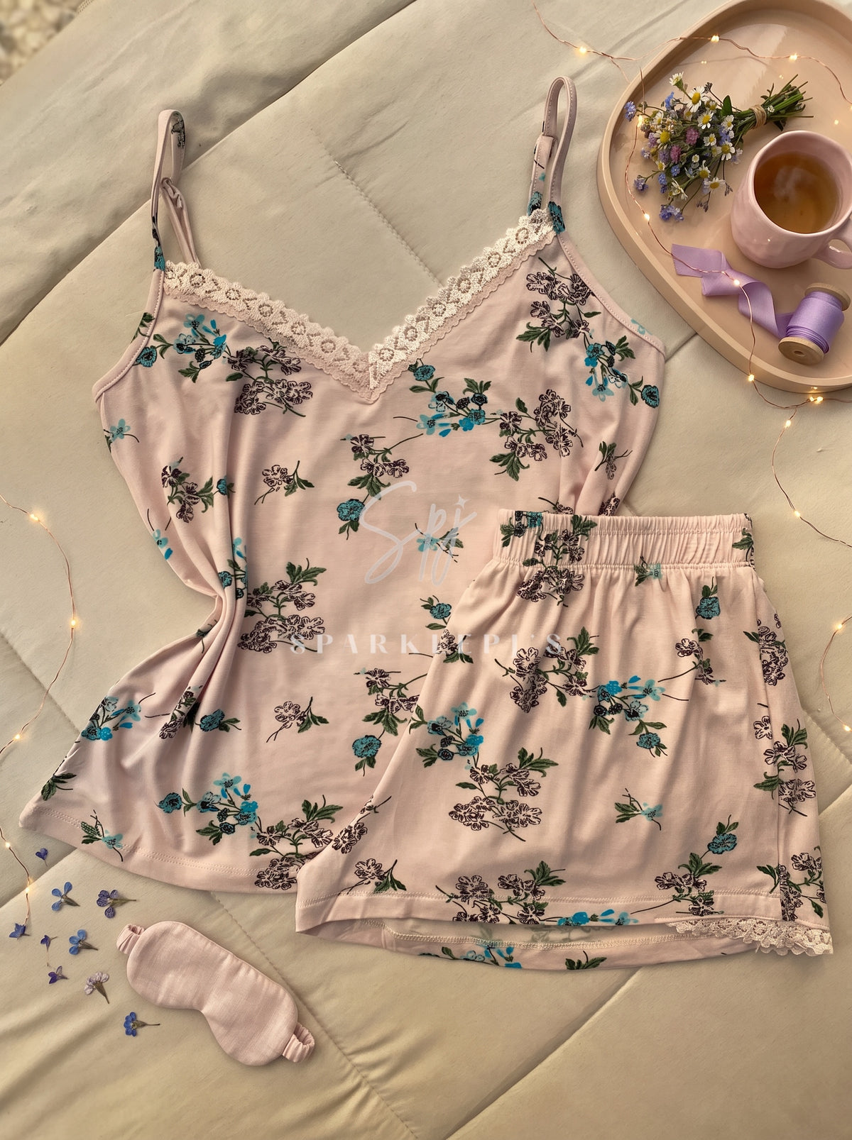 Floral Lace Short Pajama Set