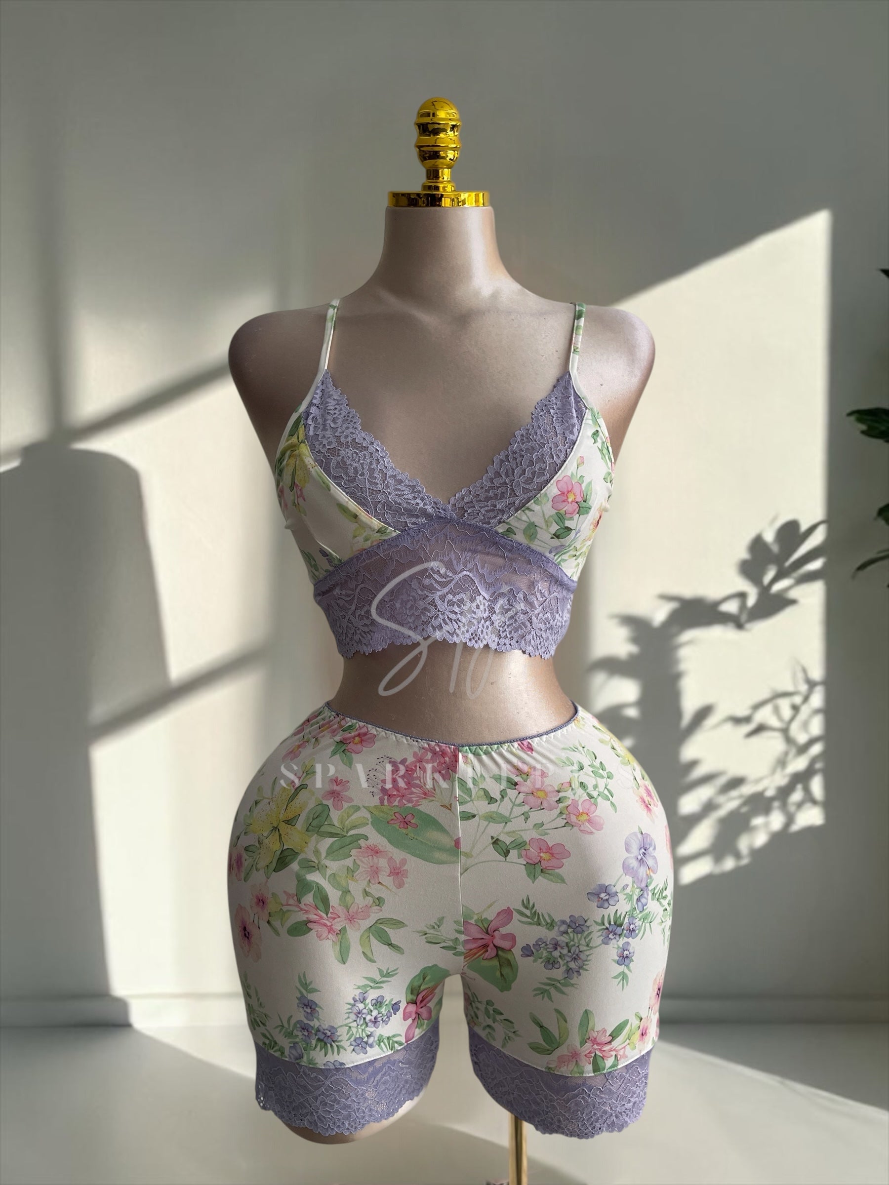 Soft Lace Crop Top & Shorts Pajama Set
