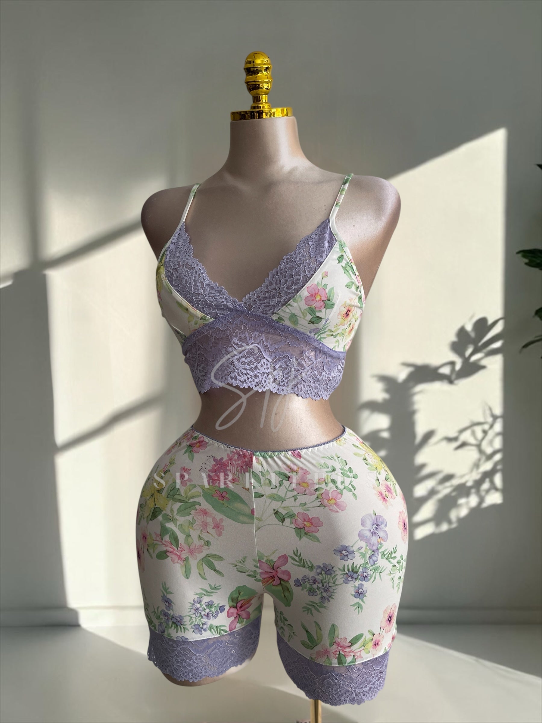 Soft Lace Crop Top & Shorts Pajama Set