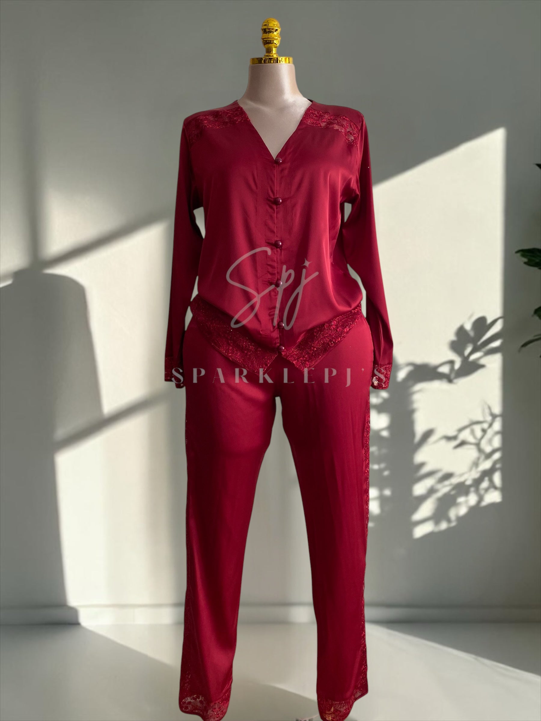 Elegant Satin Lace Pajama Set