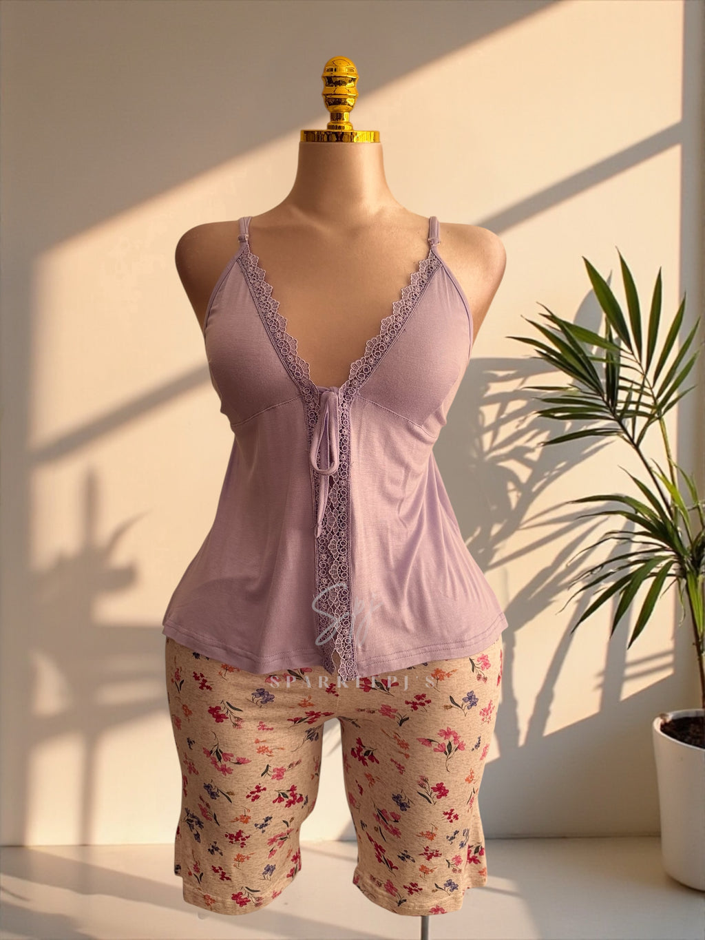 Blush Bloom Tie-Front Pajama Set