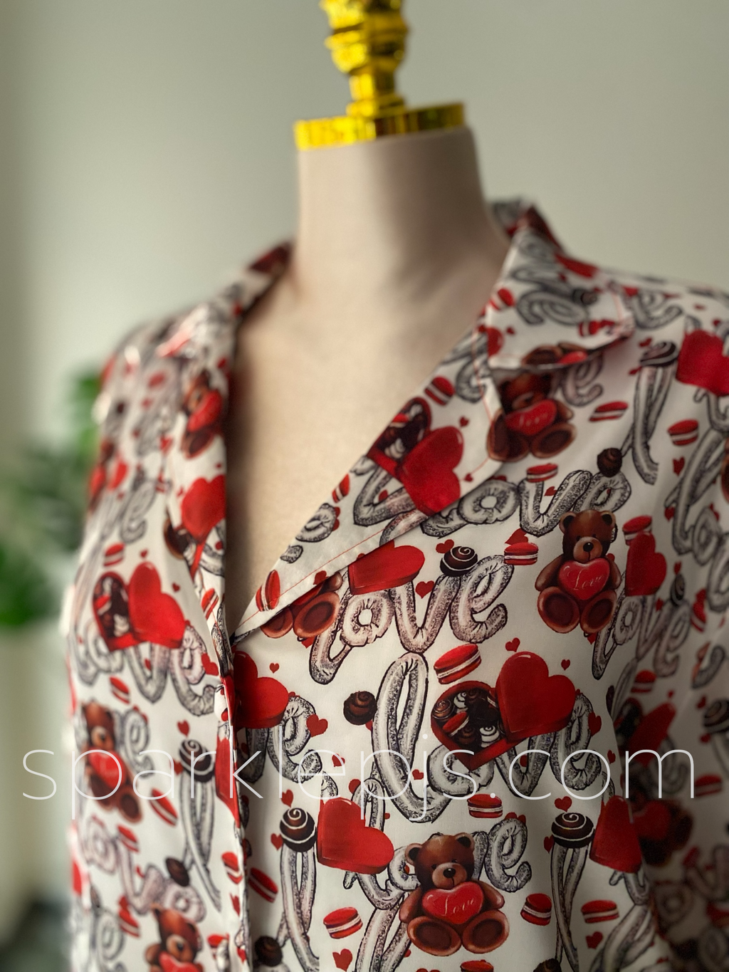 Love-Themed Button-Up Pajamas