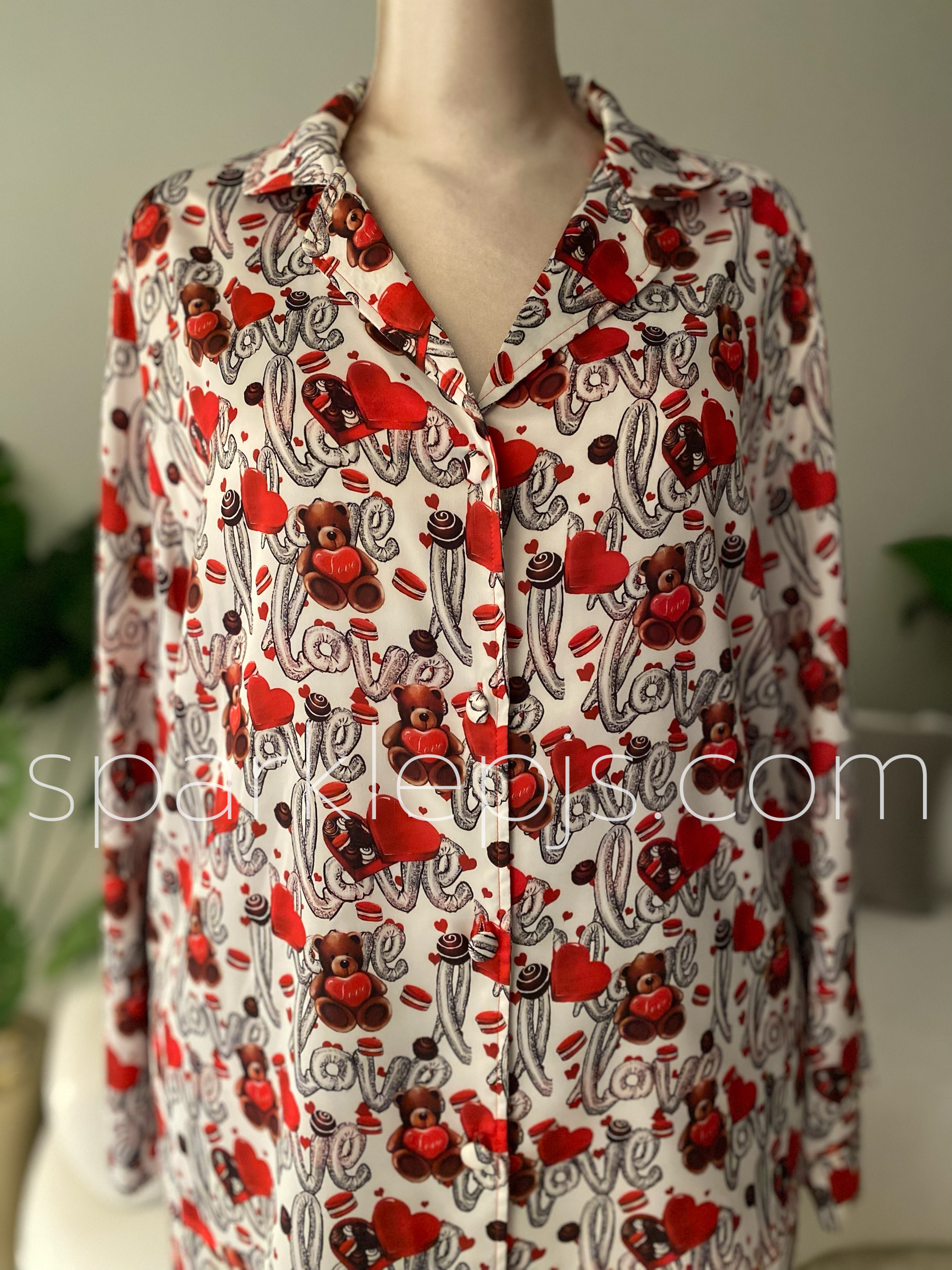 Love-Themed Button-Up Pajamas