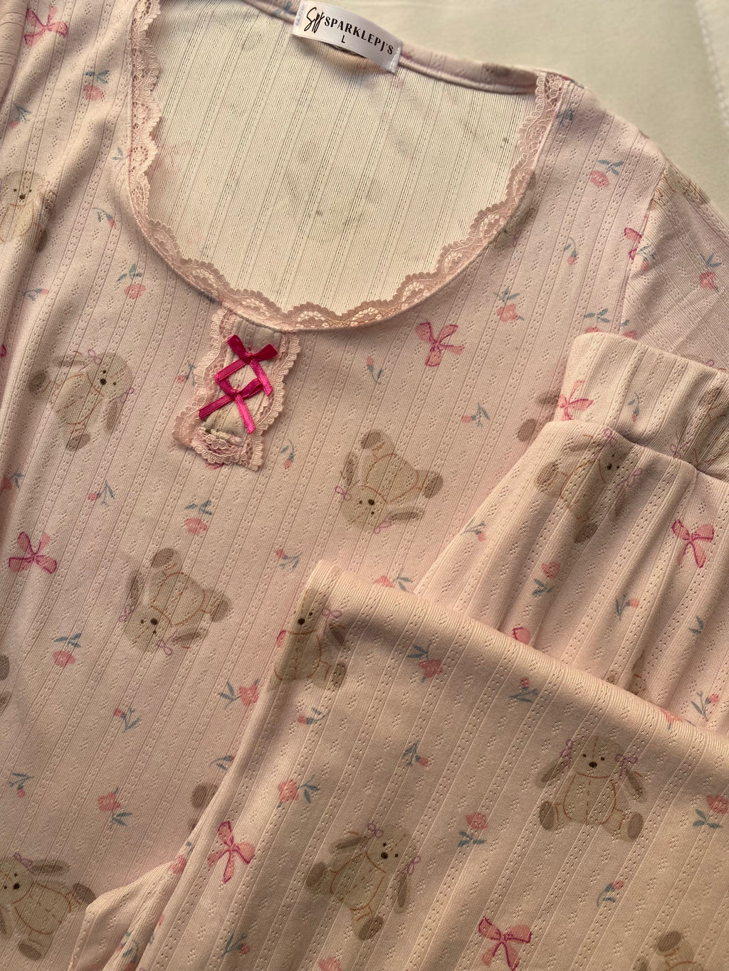 Sweet Teddy Ribbed Pajama Set