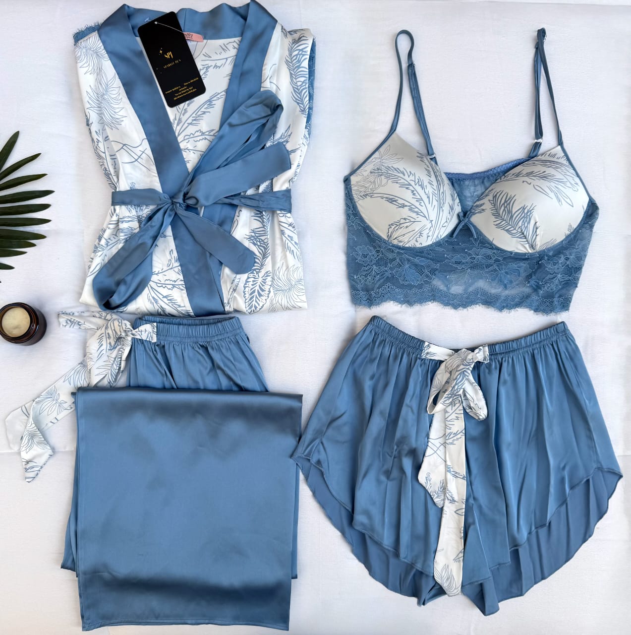 Midnight Bloom Satin Sleepwear Set