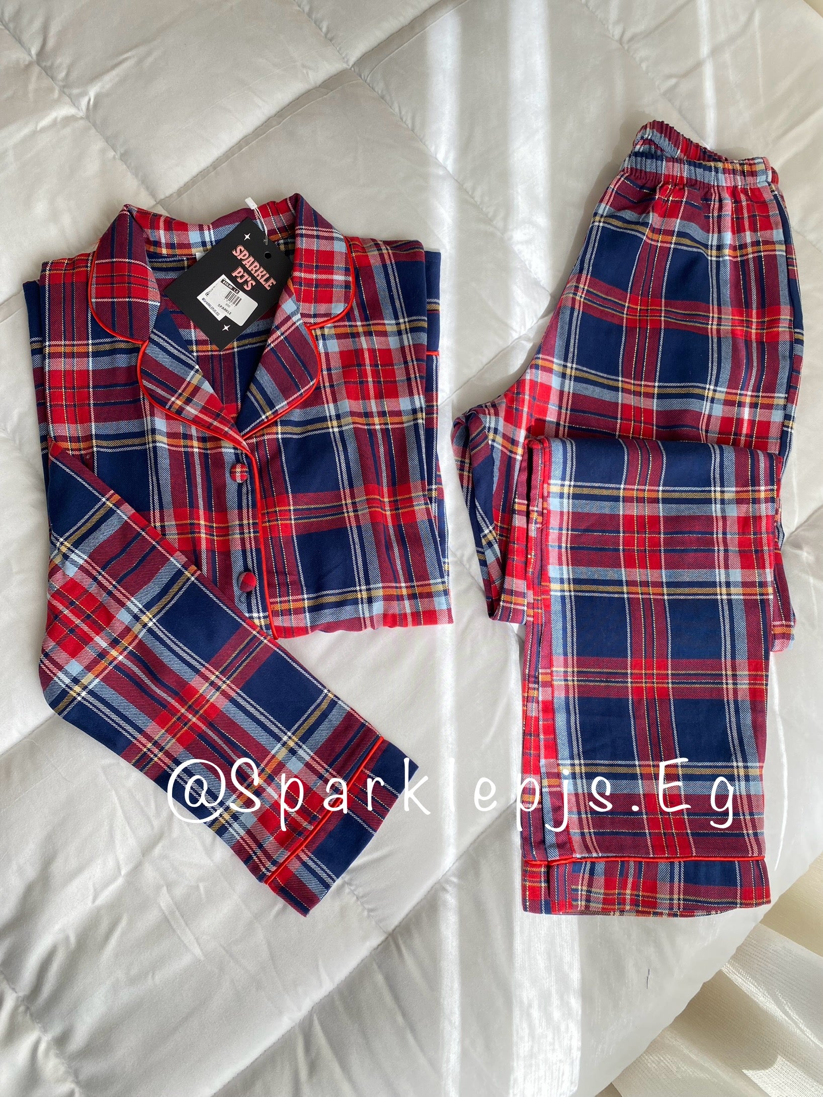 Plaid pattern linen buttoned pajama