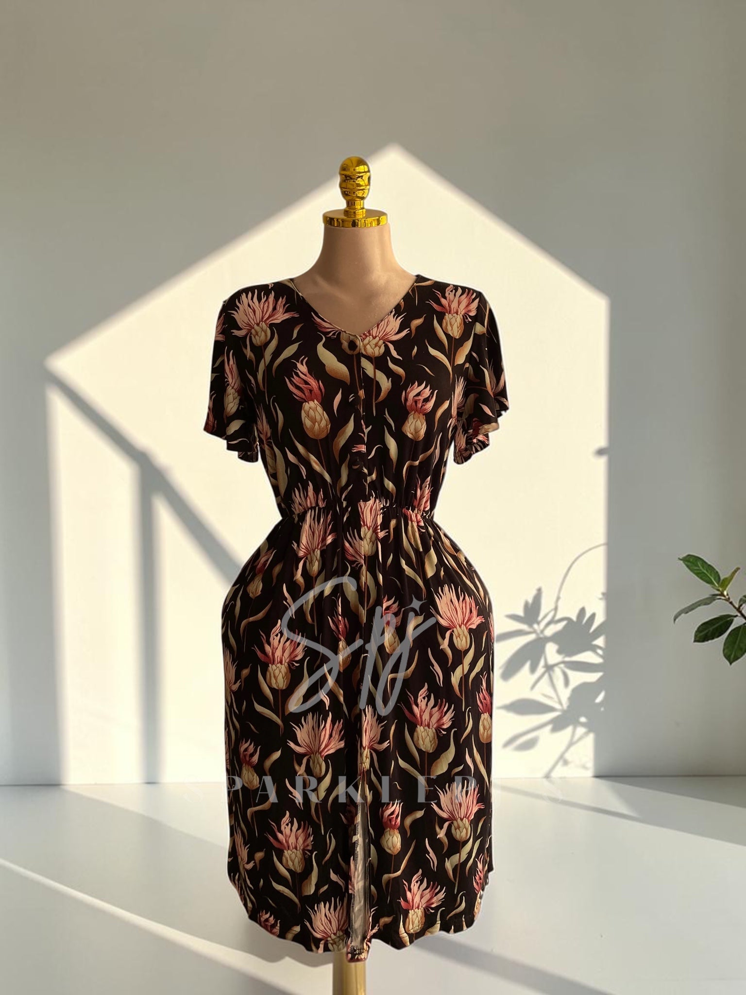 Floral Black Nightshirt