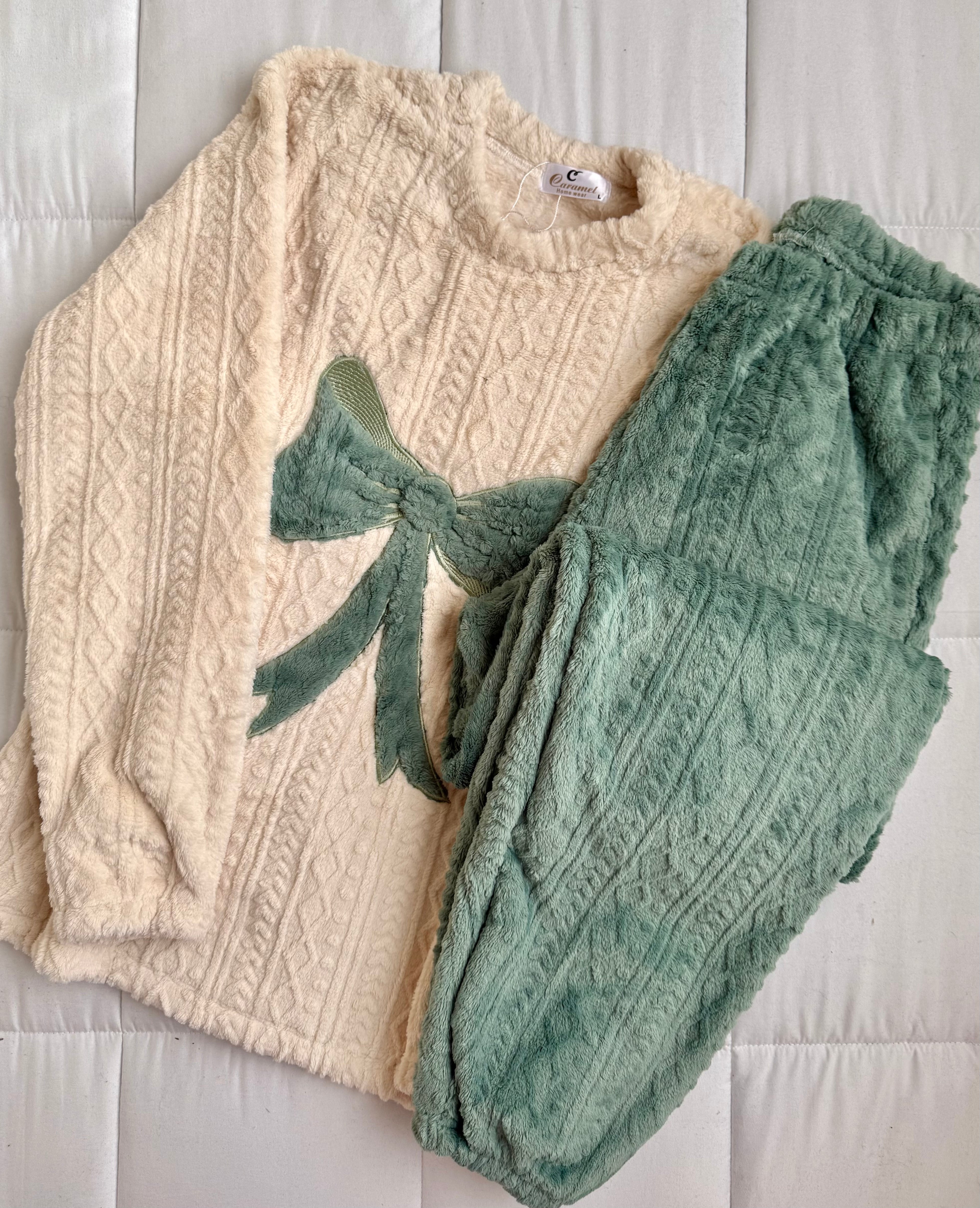 Cream and green pajama set