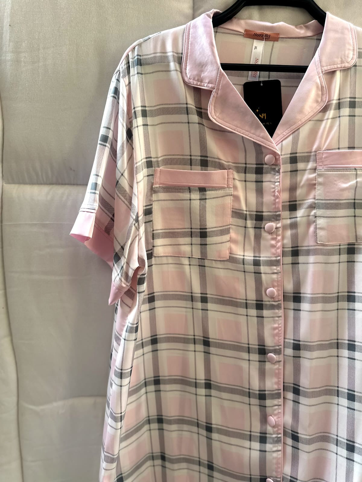 Satin Plaid  Night dress