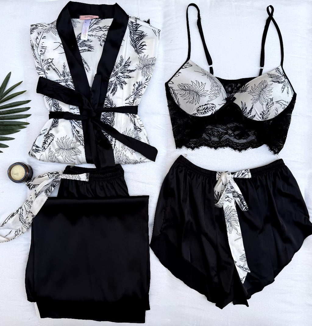 Midnight Bloom Satin Sleepwear Set