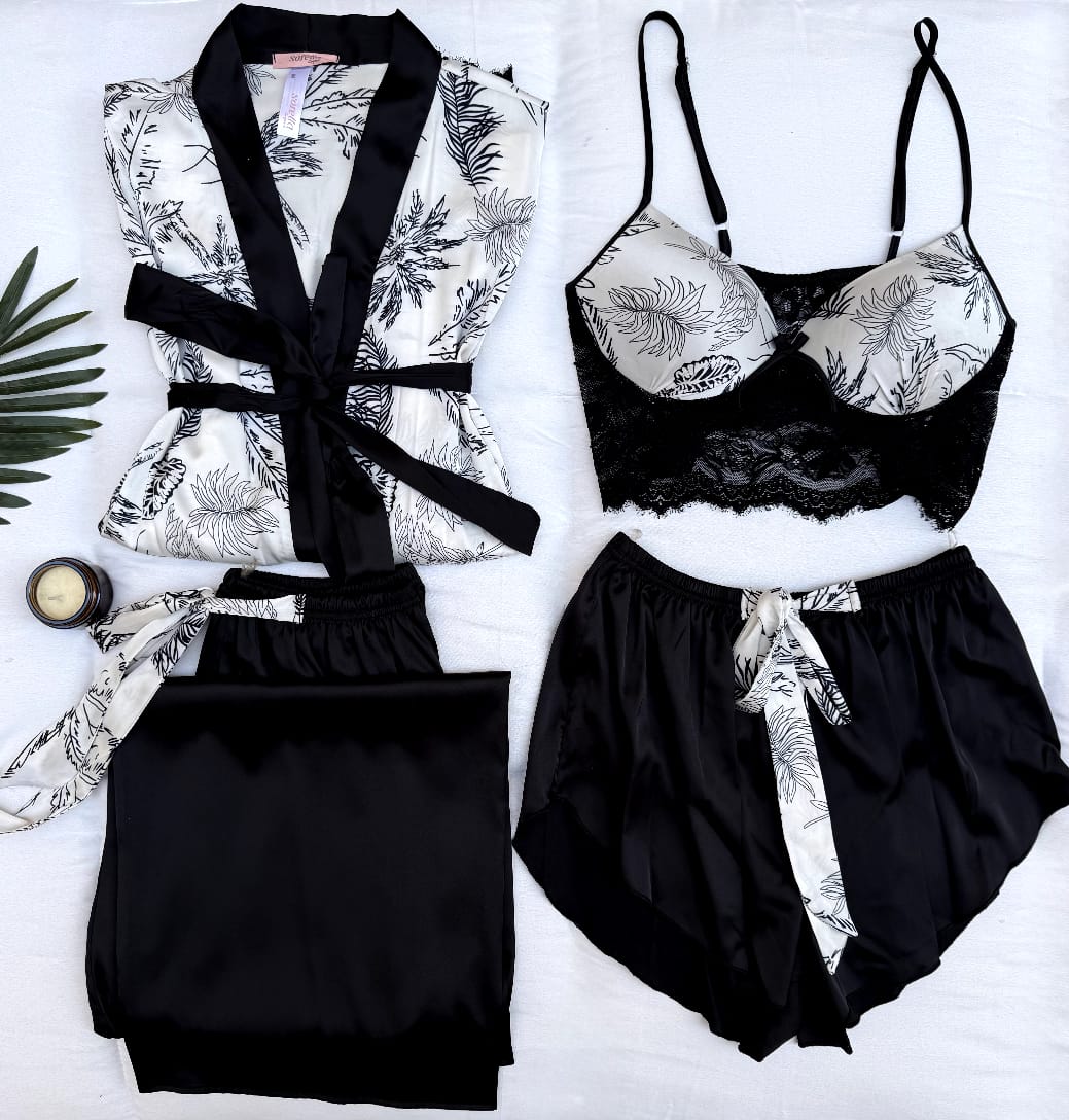 Midnight Bloom Satin Sleepwear Set