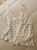 Bow Lace Ribbed Short Pajama Set