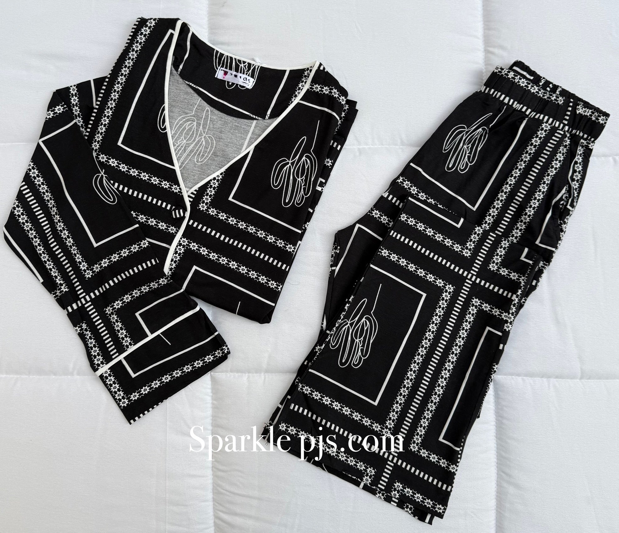 Black Elegance Geometric Pajama Set