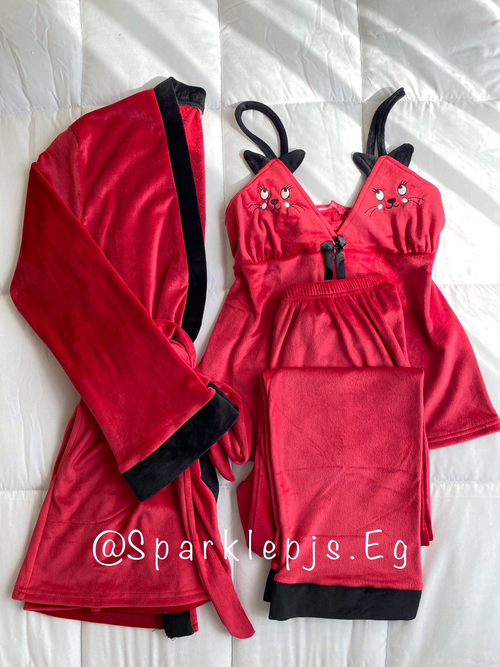 3Pcs velvet kitty pajama